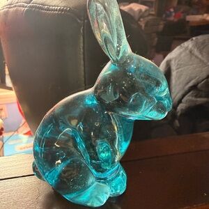 Vintage Fenton Blue Glass Rabbit Figurine